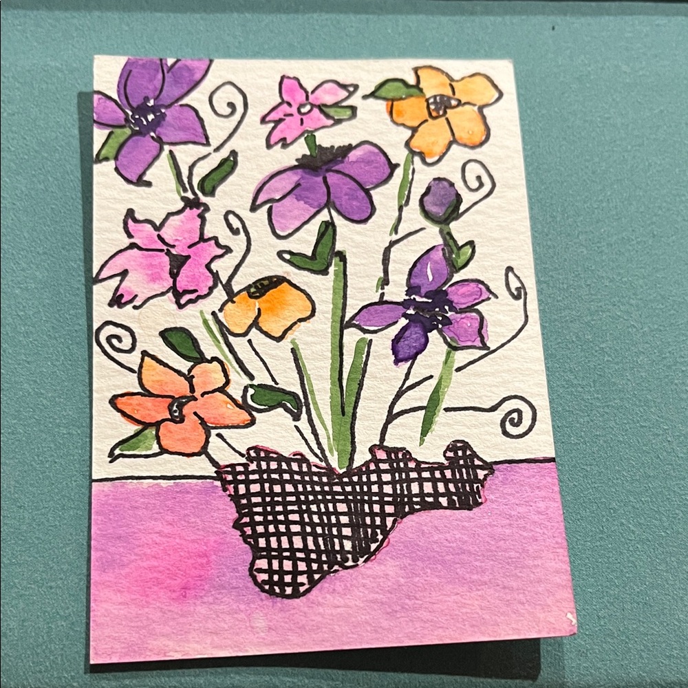 🤑3 for $12 🤑Floral Art Card with Purple and Orange Flowers